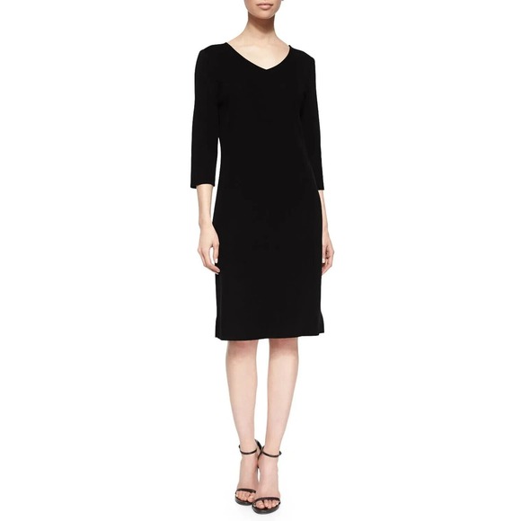 Ming Wang Dresses & Skirts - Ming Wang Dress Sheath Black 3/4 Sleeve V Neck Knit Acrylic Classic LBD …